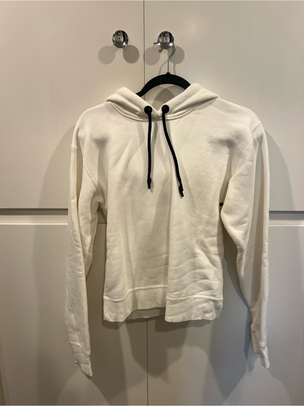 rag & bone Ivory Hoodie with Black Drawstrings runs small